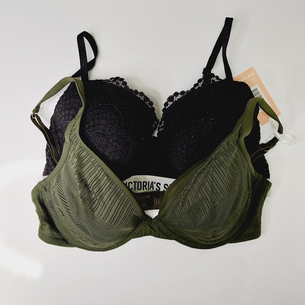 Bundle Victoria’s Secret ThirdLove Black Green Lace Underwire Bra Set P5469